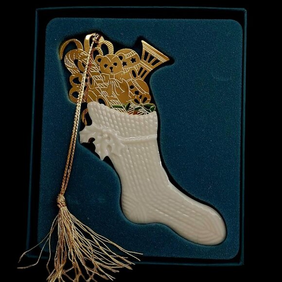 NIB Lenox "Stocking" Porcelain with Gold Accents Ornament - Picture 1 of 1